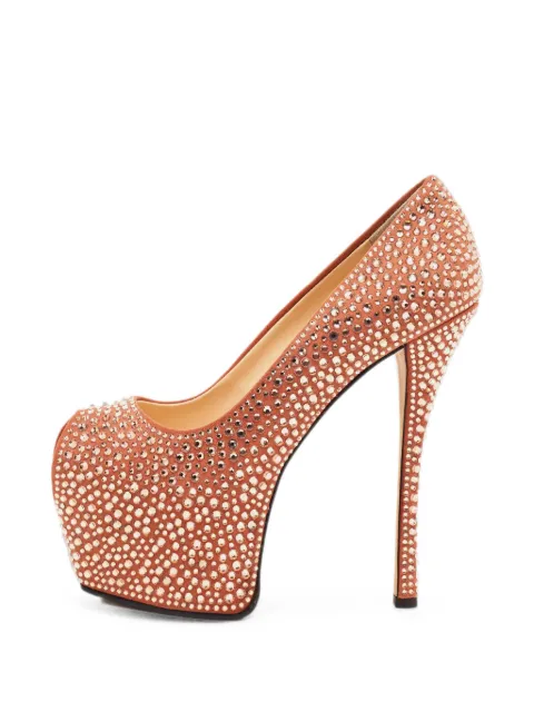 Giuseppe Zanotti Vintage Liza crystal-embellished peep-toe platform pumps Orange 1401590