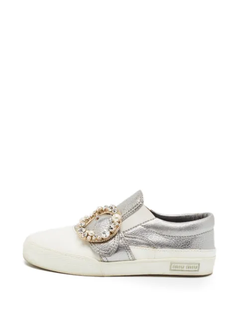 Miu Miu Pre-Owned crystal-embellished slip-on sneakers Silver 1383704
