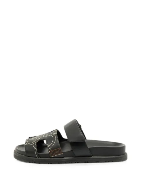 Hermès Pre-Owned Chypre stitch-detail flat sandals Black 1381723
