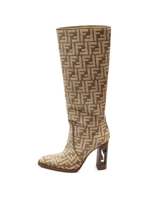 Fendi Pre-Owned Zucca chenille knee-length boots Neutrals 1382464