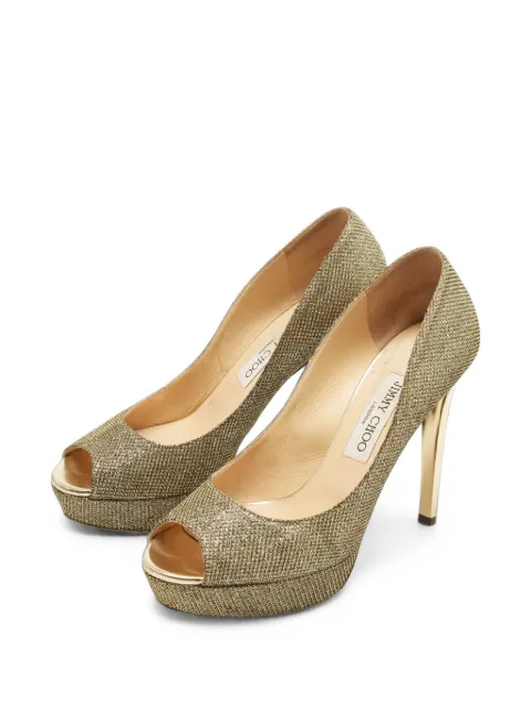 Jimmy Choo Pre-Owned Dahlia glitter platform pumps Gold 1401589