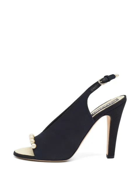 CHANEL Pre-Owned pearl-embellished peep-toe heeled pumps Black 1389547