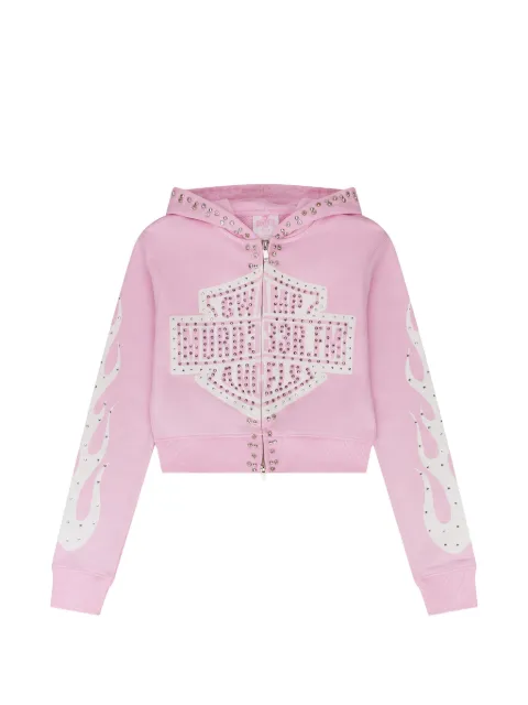 MURD333R.FM Chop333r crystal-embellished zip-up hoodie Pink MDRWHDS0001