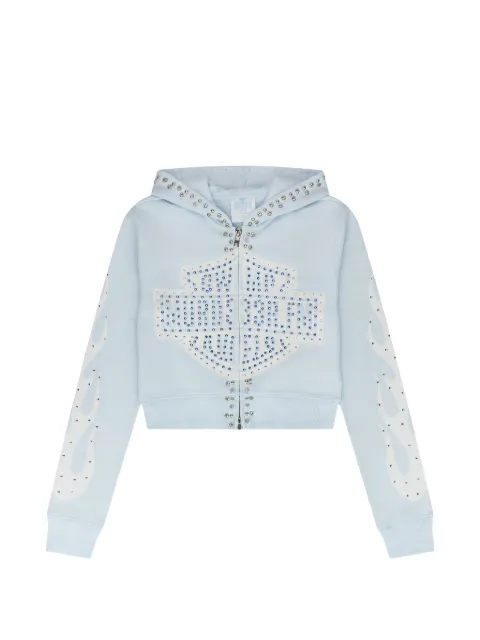 MURD333R.FM Chop333r crystal-embellished zip-up hoodie Blue MDRWHDS0004