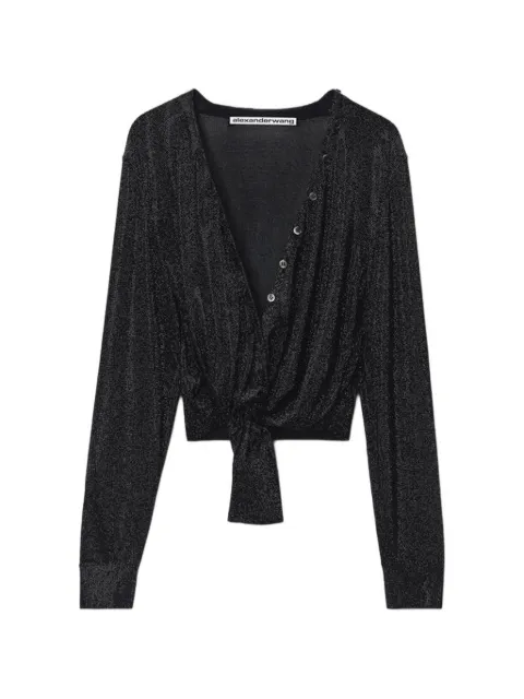 Alexander Wang crystal hotfix knotted deep V-neck cardigan Black 1KC3263079