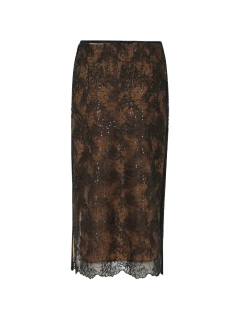 Semicouture Camilla sequin-embellished lace midi skirt Brown Y6WQ53099