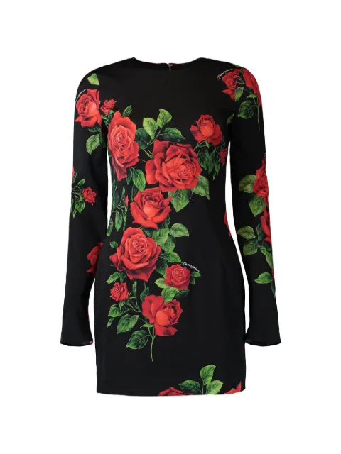 Dolce & Gabbana rose-print charmeuse dress Black F623STFSA9R