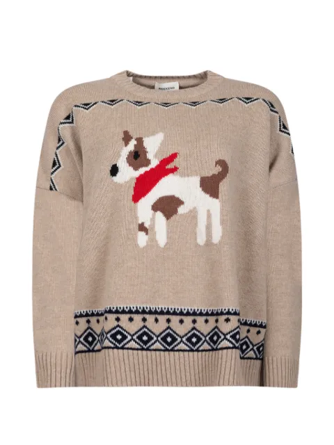Weekend Max Mara dog-intarsia fair isle-knit sweater Neutrals 2625366232600