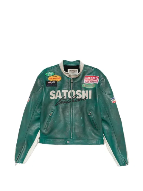 SATOSHI NAKAMOTO patch-detail leather jacket Green SS26JKT002