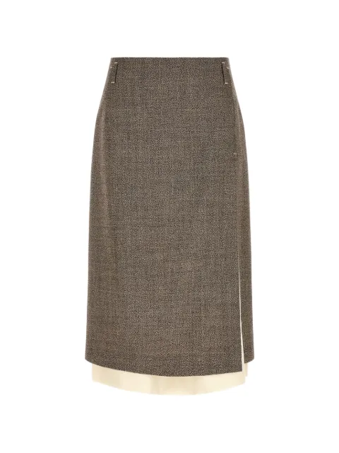 Tela layered-hem asymmetrical-slit midi skirt Brown 110159010590Y001