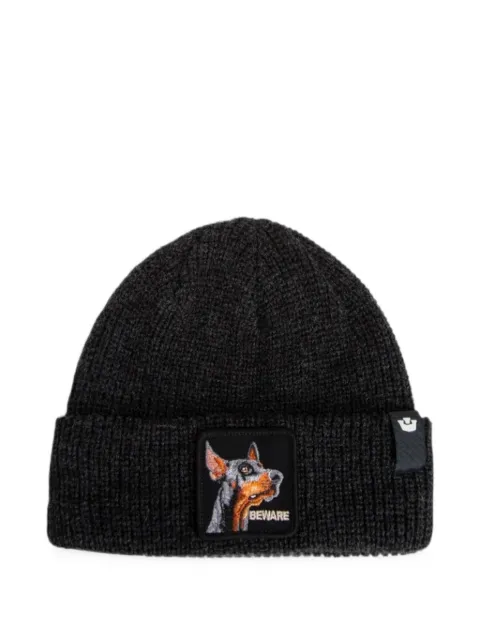 GOORIN BROS logo-patch ribbed-knit beanie hat Grey 1072567
