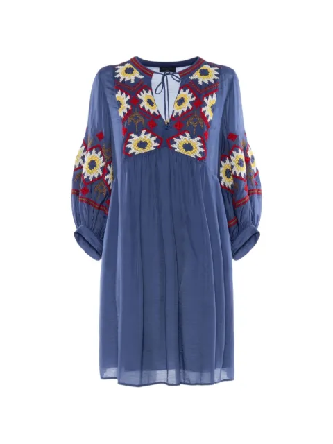 Nenette embroidered balloon-sleeve mini dress Blue 41BBANTILOPE
