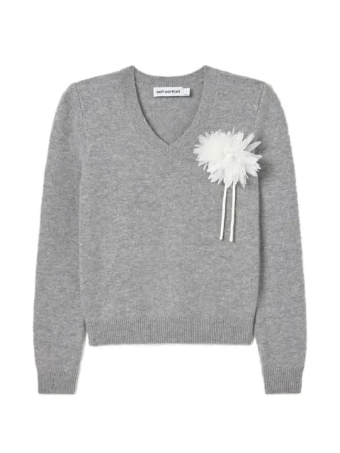 Self-Portrait grey flower wool jumper Grey AW26149TAGR
