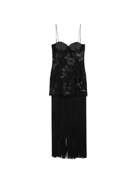 NISSA fringed floral-lace midi dress Black RRS16899