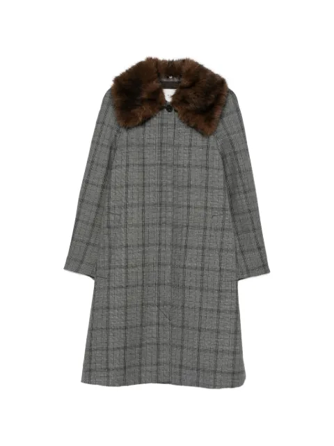 Tela check faux-fur collar coat Grey 050045010572