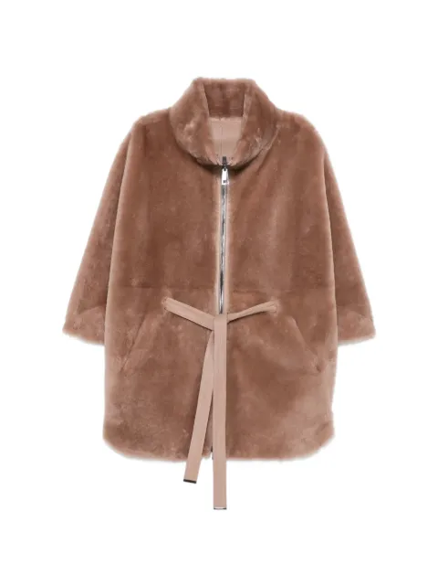 Suprema belted shearling jacket Pink A036M0220