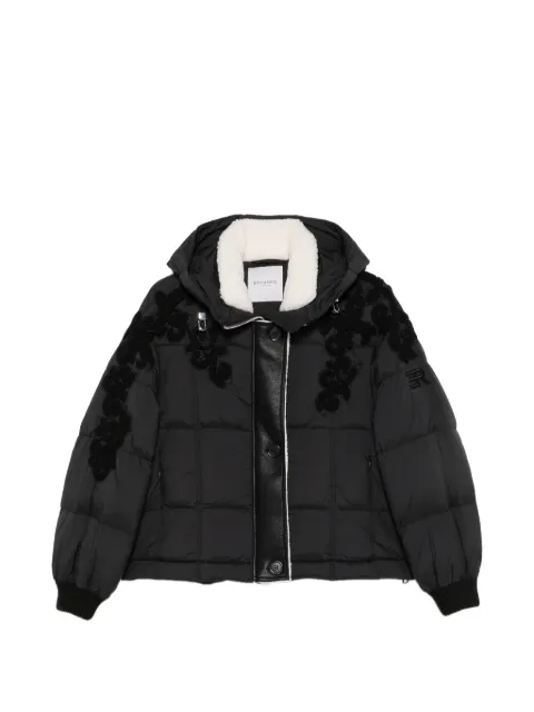 ERMANNO FIRENZE floral-applique hooded coat Black D49EA010EX5