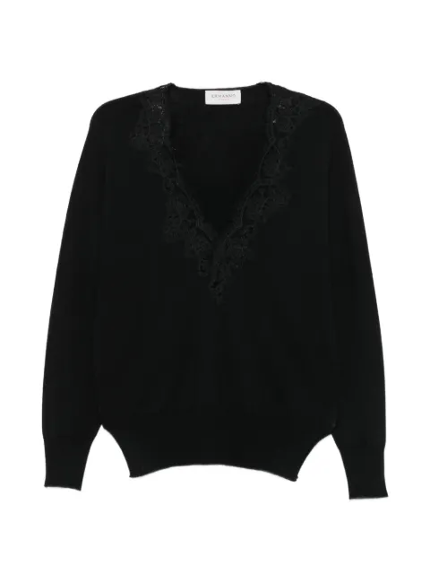 ERMANNO FIRENZE lace-trim V-neck sweatshirt Black D49EM053EA4