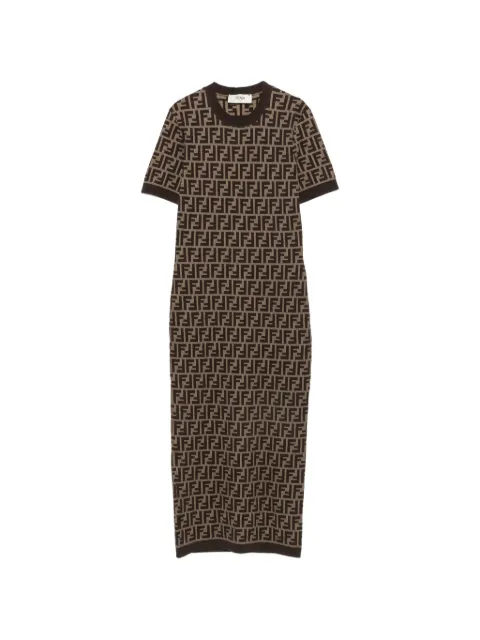FENDI FF logo-pattern midi dress Brown FZDD54ASJT