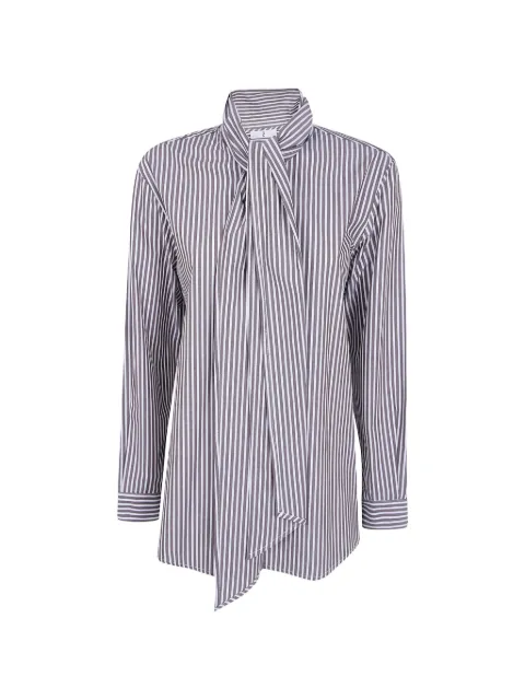 Why Ci striped pussy-bow shirt Brown WH0404099
