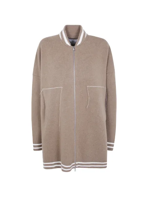 LABORATORIO CAPRI stripe-trim zip-up cardigan Neutrals 4702
