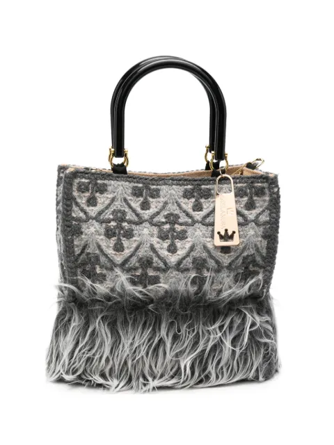la milanesa crochet-knit faux-fur tote bag Grey LADYCPM