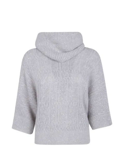 D.Exterior sequin-embellished cowl-neck sweater Grey 63218