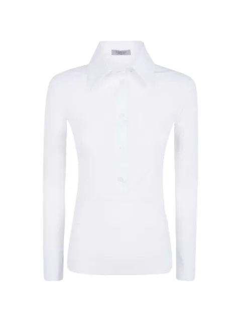 D.Exterior button-up long-sleeve polo top White 63802