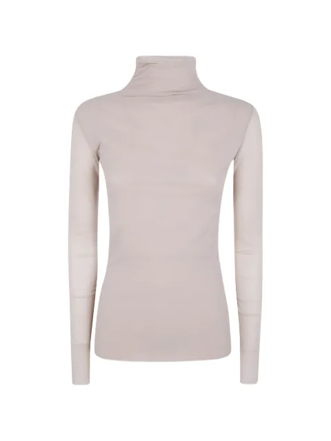 D.Exterior sheer high-neck top Neutrals 63799