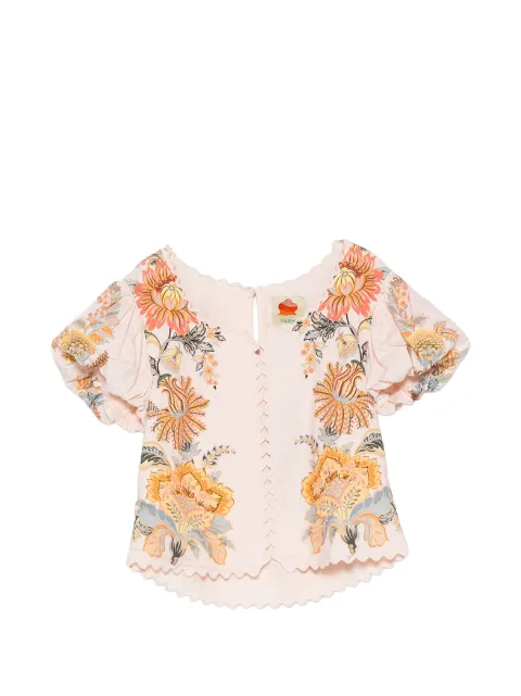 FARM Rio floral-print scallop-edge top Pink 355542