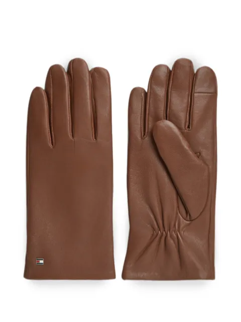 Tommy Hilfiger logo-plaque leather gloves Brown AM0AM11482GVI