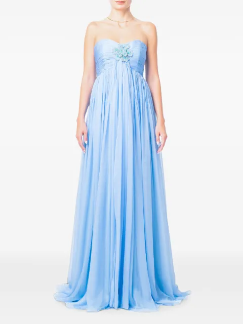 M.Marquise Ines floral-appliqué silk maxi dress Blue INESBLUE