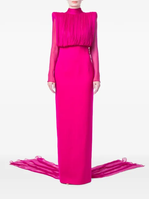 M.Marquise pleated cape-detail maxi dress Pink MONICAFUCHSIA