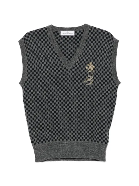 Vivienne Westwood checkerboard-knit Orb-embroidered sleeveless sweater Grey 2701003HC00AF