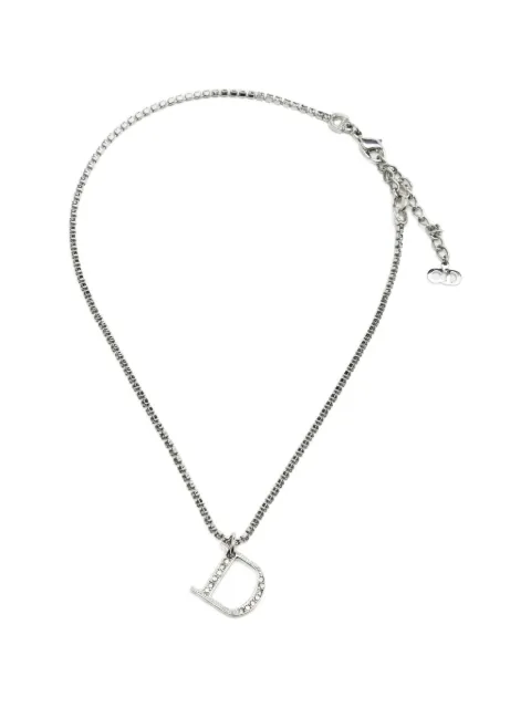 Christian Dior Pre-Owned D logo crystal pendant necklace Silver 1394834