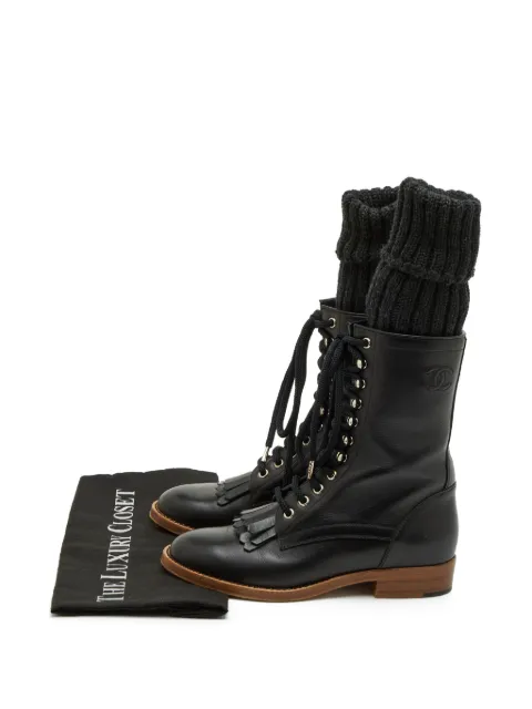 CHANEL Pre-Owned CC lace-up combat boots Black 1391886