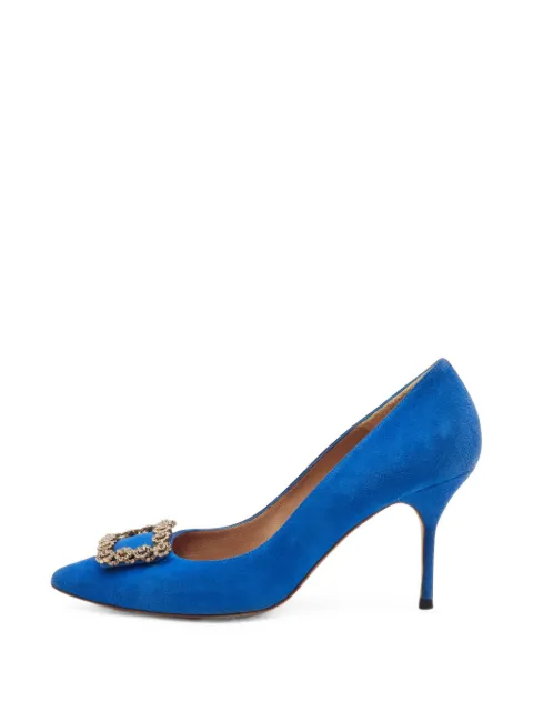 Carolina Herrera Vintage embellished buckle pointed-toe pumps Blue 1390289