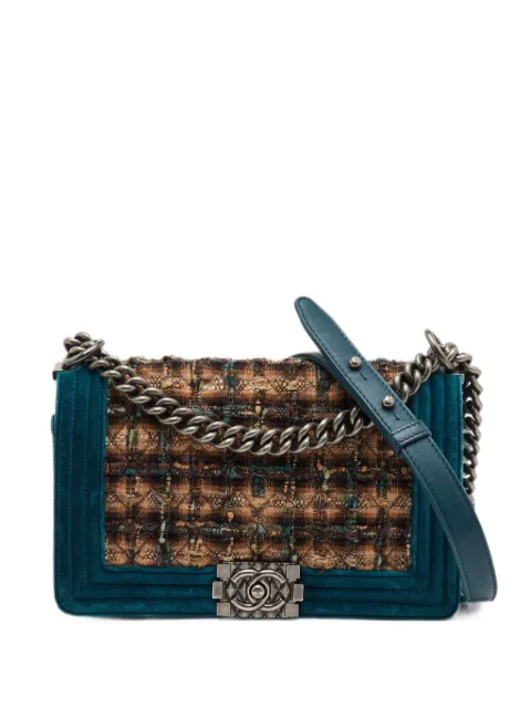 CHANEL Pre-Owned Boy quilted tweed shoulder bag Blue 1395140