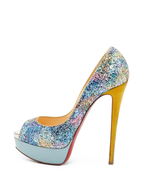 Christian Louboutin Pre-Owned Lady Peep glitter platform pumps Blue 1378567