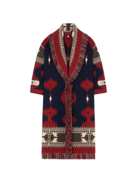Alanui Icon jacquard fringed coat Blue LWHQ003E26KNI0014625