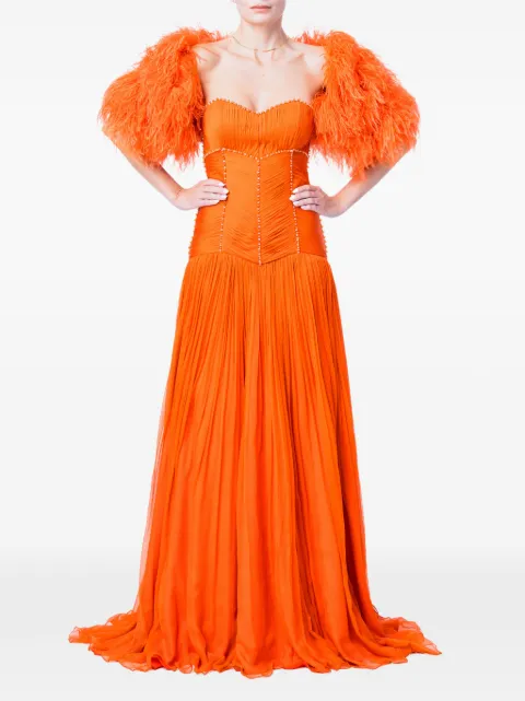M.Marquise Aubrey feather-trim cape Orange AUBREYCAPE