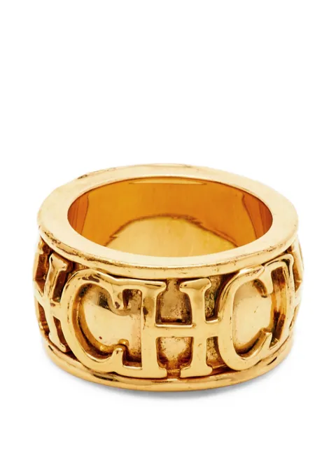 Carolina Herrera Vintage CH logo-pattern band ring Gold 1389720