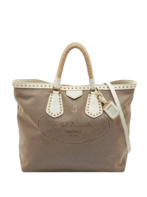Prada Pre-Owned medium Canapa studded two-way handbag Neutrals 1387109