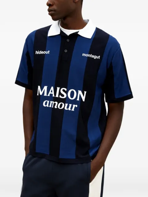 Maison hideout striped slogan-print polo shirt Blue HXMMCFMARINE