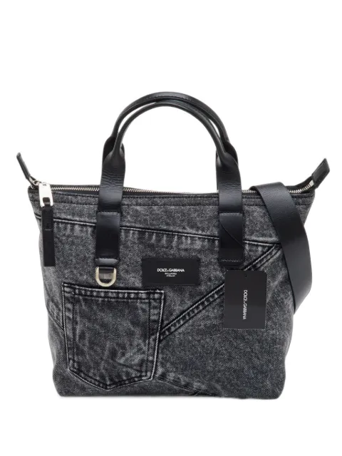 Dolce & Gabbana Pre-Owned leather-trim denim tote bag Grey 1399663
