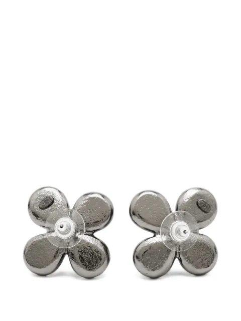 CHANEL Pre-Owned CC tweed floral stud earrings Black 1389779