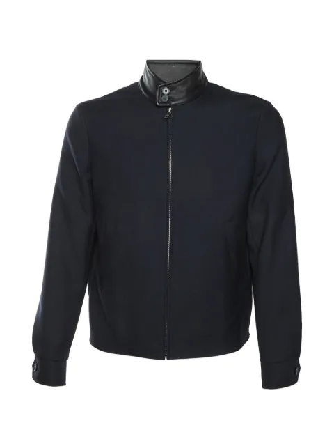 SANDRO leather-collar zip-up jacket Black 1392975