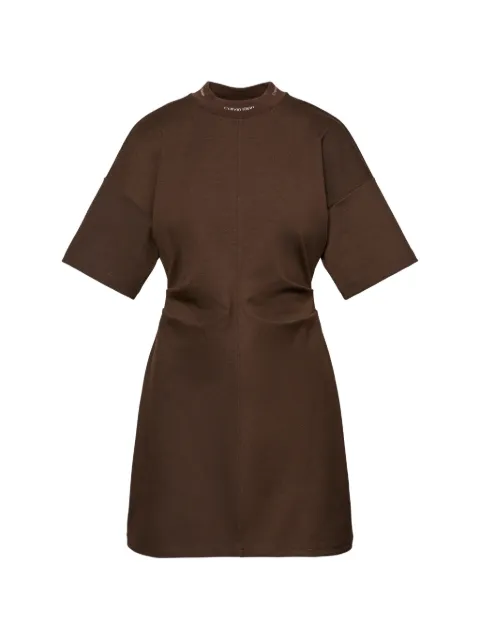 Calvin Klein logo-collar gathered-waist mini dress Brown LV047G251GTO2