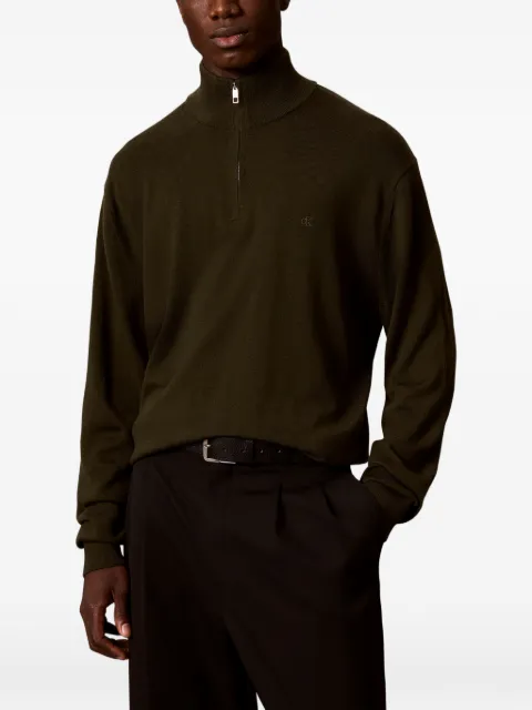 Calvin Klein quarter-zip logo-embroidered sweater Green LV04LD318GLI1