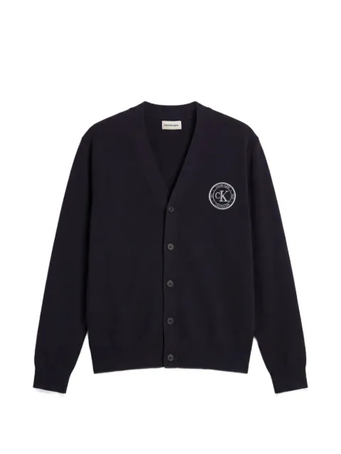 Calvin Klein logo-patch V-neck cardigan Blue LV04RH317GCEF
